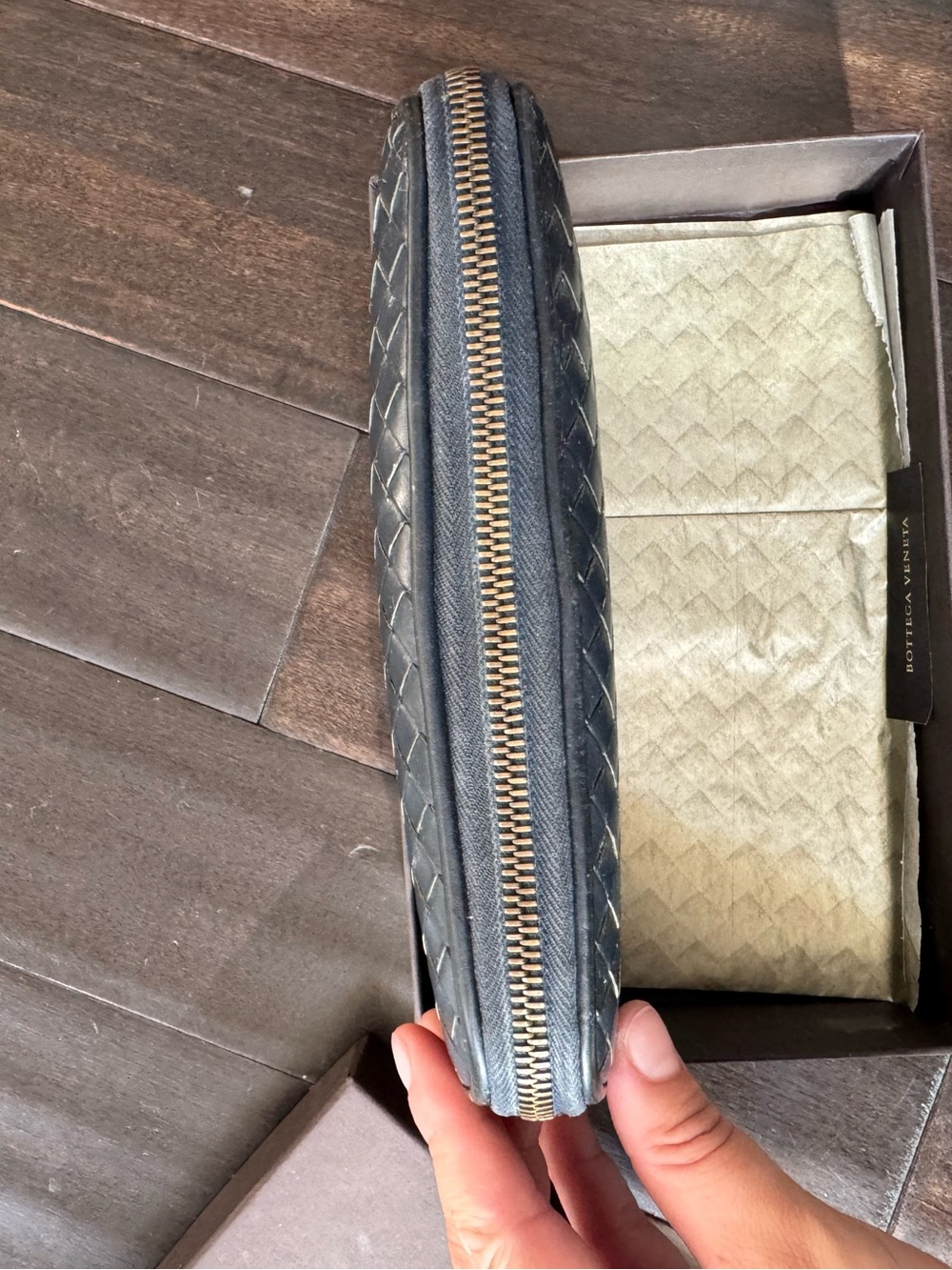 Bottega Veneta Intrecciato Zip Around Long Wallet Navy Blue with Box - Picture 3 of 14